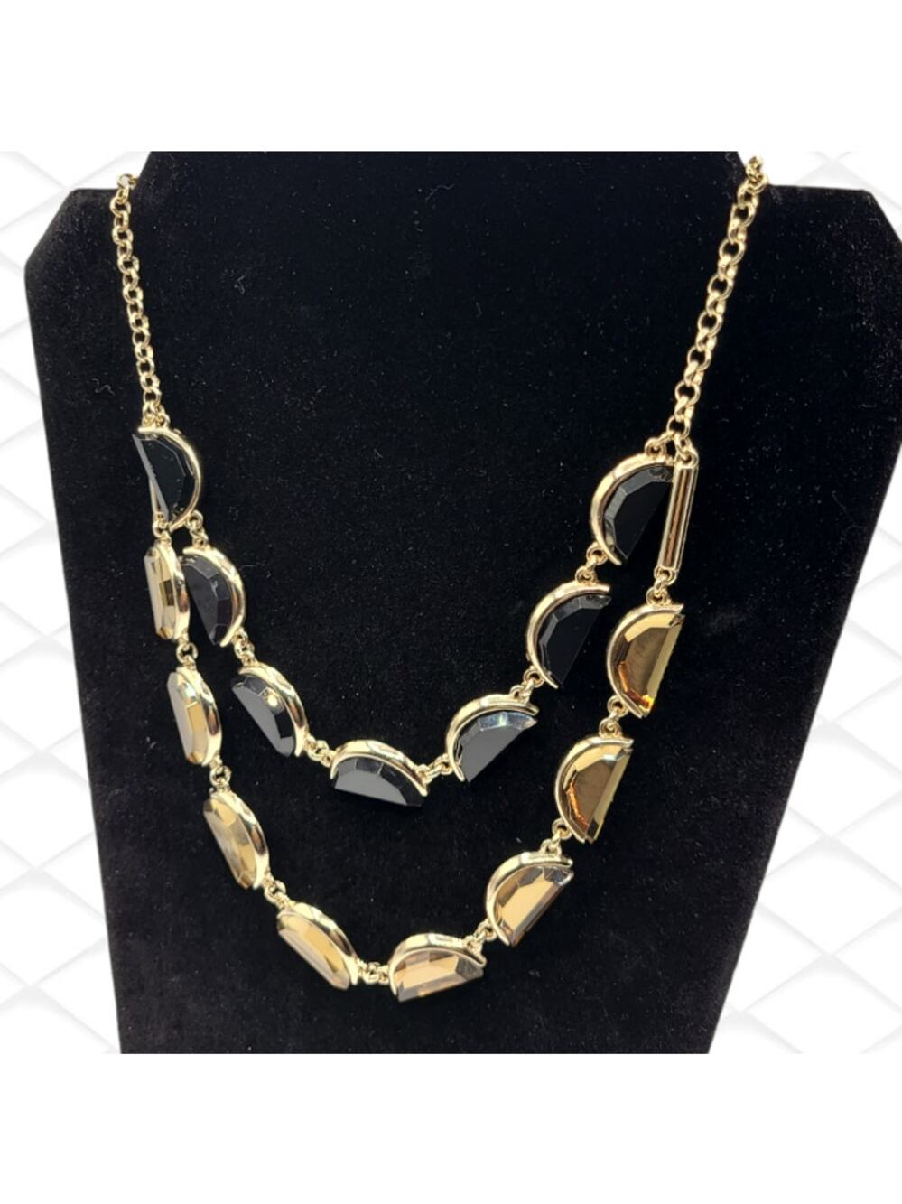 Gold Layered Chain Green Black Glass Stones Fashion Necklace ~ NEW